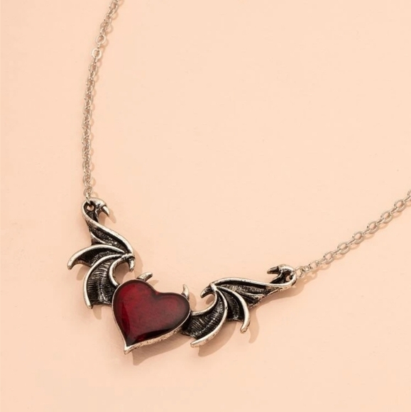 GOTH DARK HEART PENDANT NECKLACE Heart Goth Necklace NEW BLACK HEART SILVER NECK - Picture 3 of 6